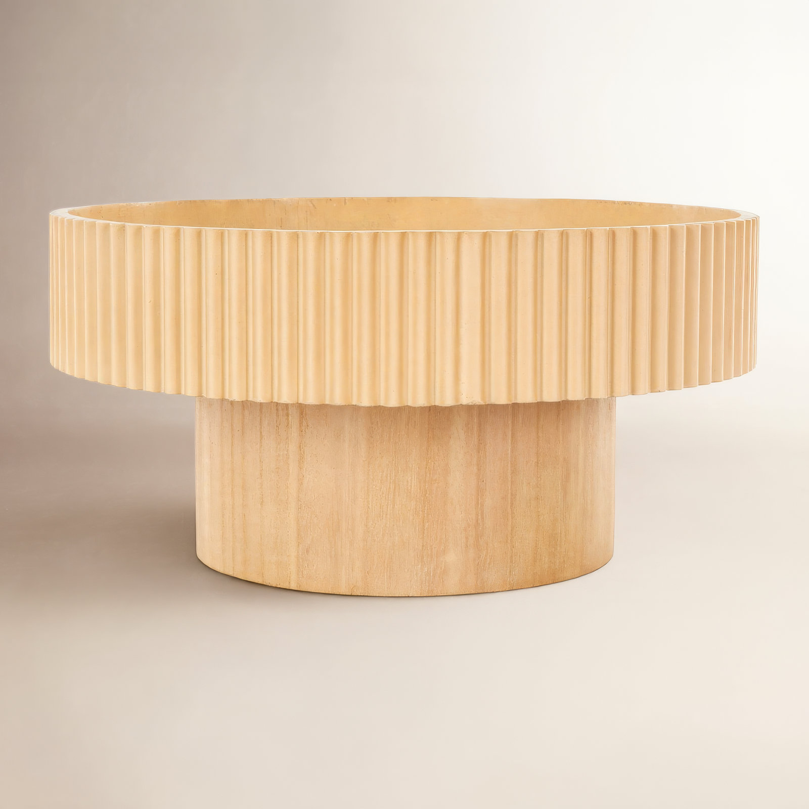 Cole And Grey Wood Ribbed Decorative Decorative Bowl With Elevated Base, Beige