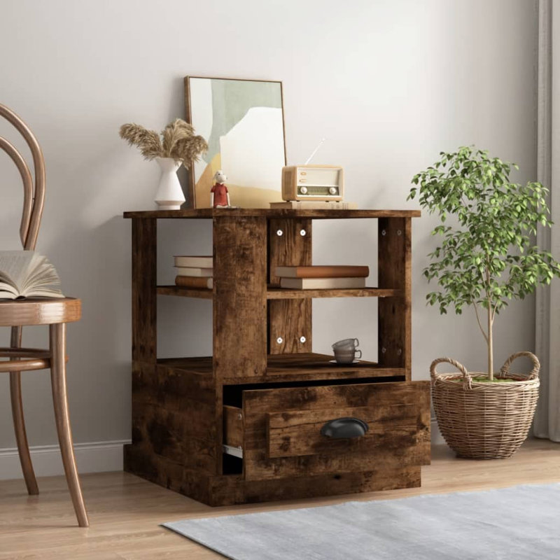 Boruta Solid Wood End Table, Smoked Oak