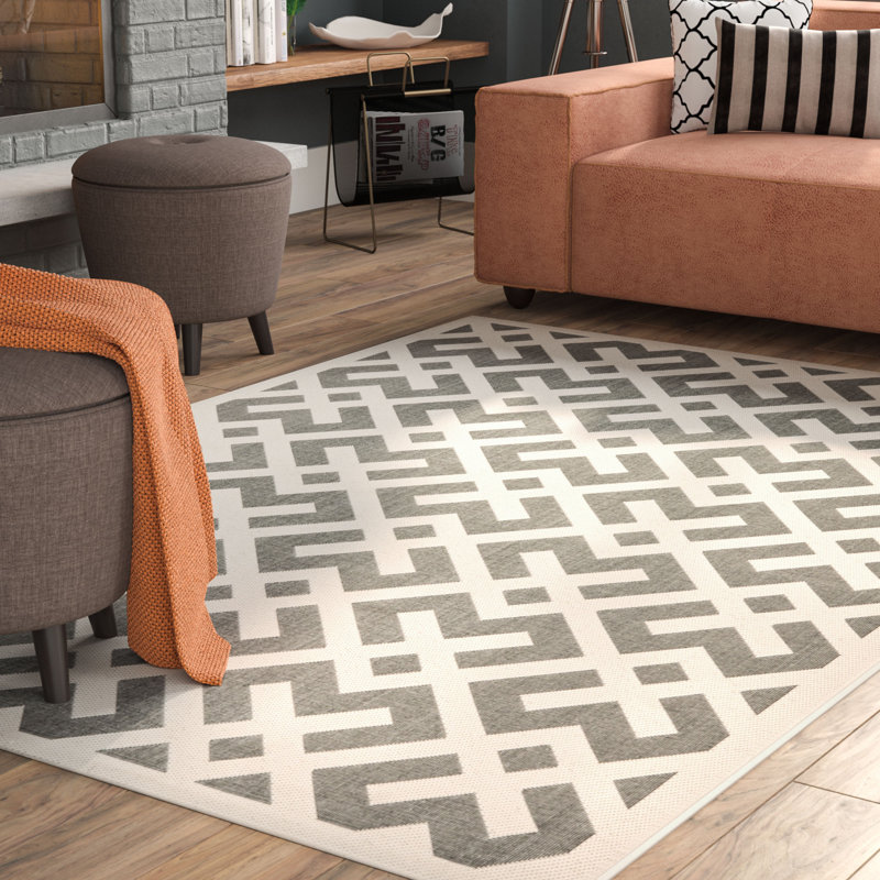Arneshia Handwoven Flatweave Gray/Bone Indoor/Outdoor Area Rug, Rectangle 4' x 5'7"