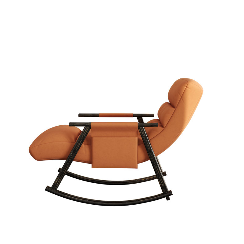 Casual Folding Rocking Chair Upholstered, Lounge Rocking Chair Adjustable High Back And Foot Rest,Side Pockets Placed In Living Room Bedroom Balcony