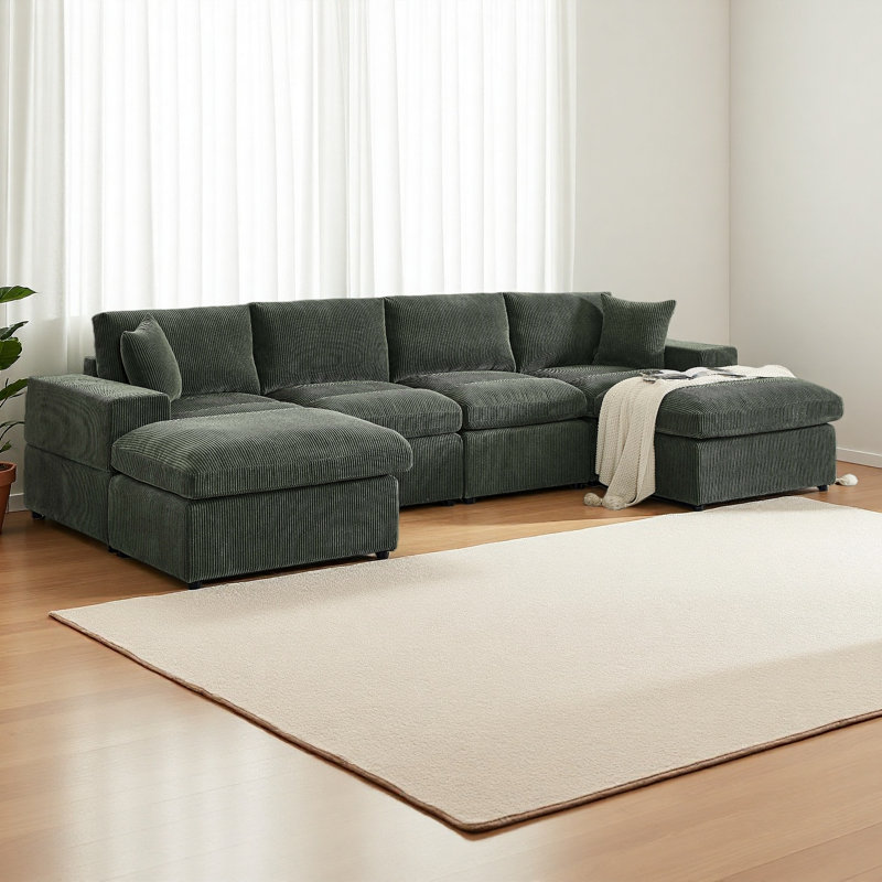 Canapé modulaire symétrique en velours côtelé, Vert foncé