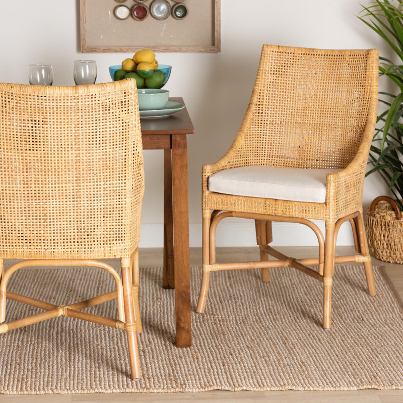Bhagipuri Rosamond Fabric Spindle Rattan Arm Chair Dining Chair