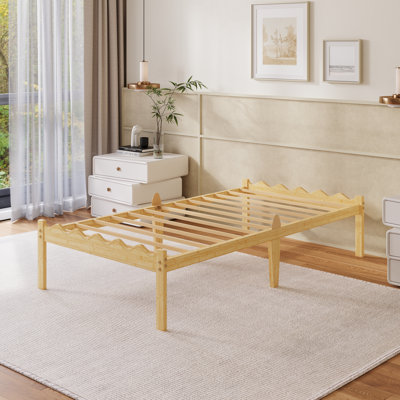 14 Inch Natural Bamboo Twin XL Size Bed Frame, Warm Tone Modern Style, Heavy-Duty Platform Bed, Wave-Shaped Design to Prevent Mattress Slipping, Squeak-Free & No Wobble, No Box Spring Needed