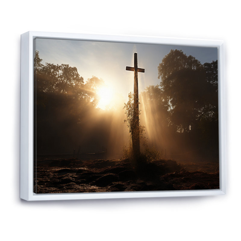 Croix religieuse, H 16 po x l 32 po x P 1 po, Cadre flottant blanc