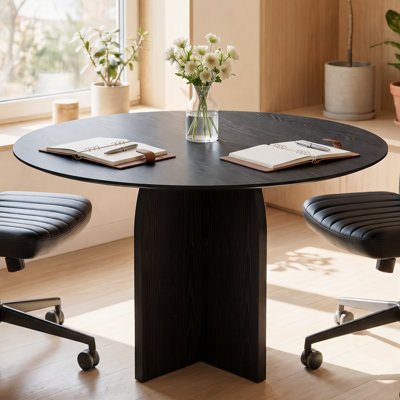 Table de conférence ronde moderne sur piédestal avec base arquée, table de réunion architecturale pour bureau