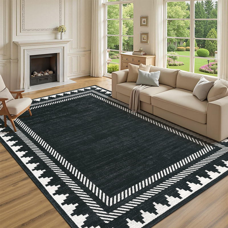 Modern Geometric Machine Washable Rug with Non Slip TPR Backing, Low Pile Non Shedding Floor Covering, Soft Thin Foldable Mat for Living Room Bedroom Nursery