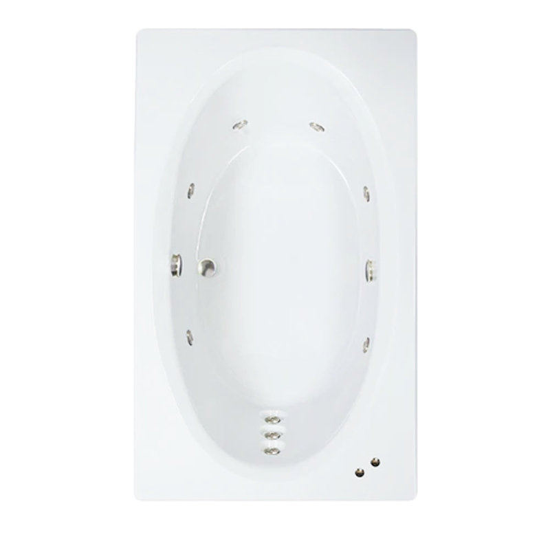 72" L x 42" W Drop In Whirlpool Acrylic Bathtub with Center Drain in White