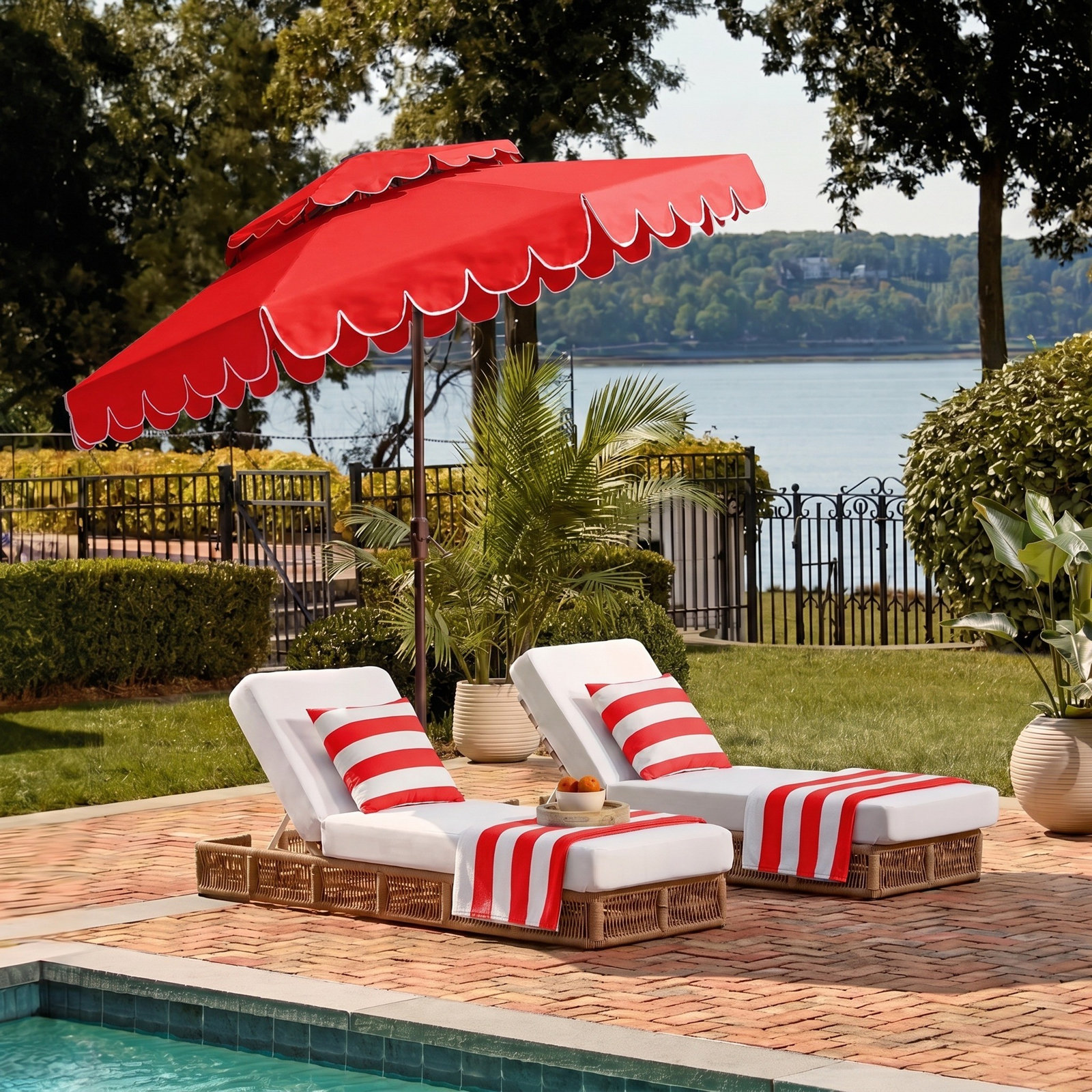 Teo 108'' Outdoor Umbrella, Red/White