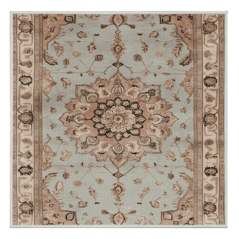 Machine Washable Tabriz Beige Area Rug, Square 5'