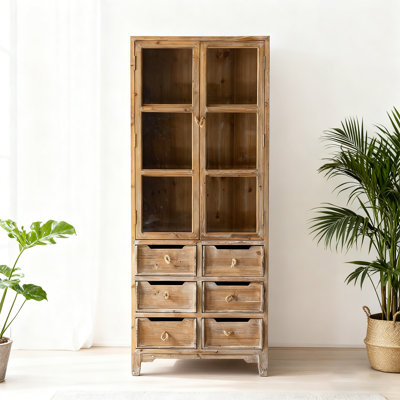 Armoire à portes en verre vieilli, rangement à tiroirs multiples