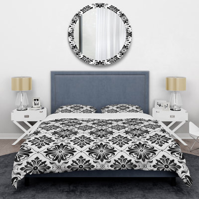 Ensemble de housse de couette blanc et noir damassé Elegance III - Glam
