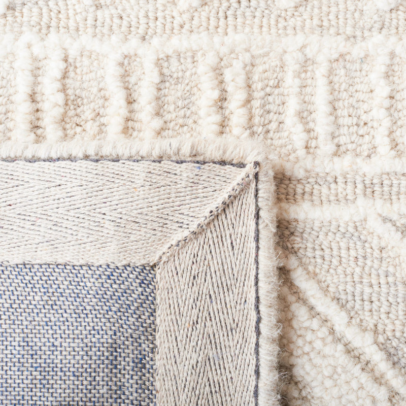 Kyndall Southwestern Handmade Tufted Wool Light Gray/Ivory Area Rug, Square 6'