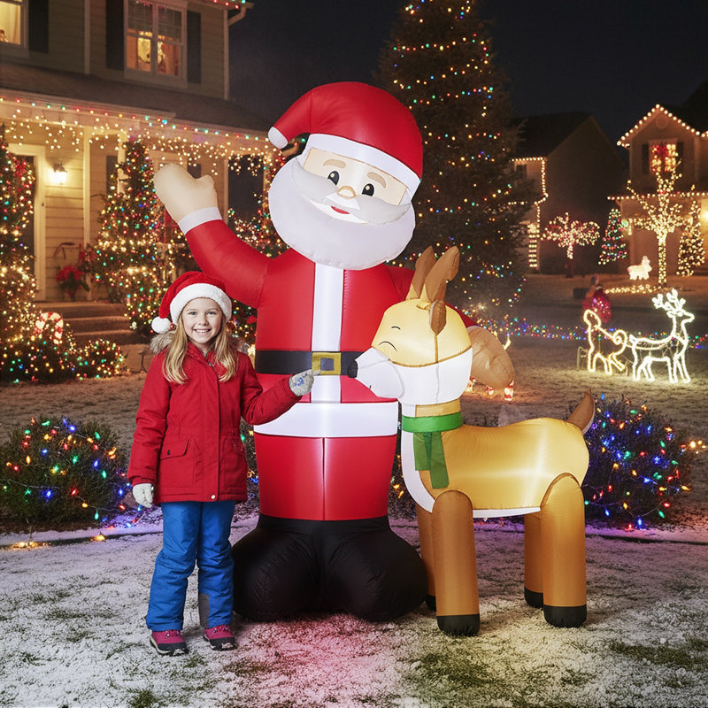 Décoration de Noël gonflable avec père Noël et renne 6,3 pi