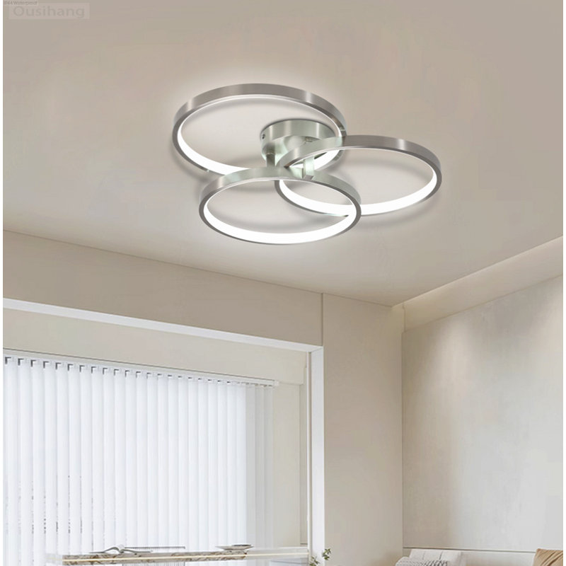 Dimmable Triple-Ring Contemporary Flush Mount Brushed Nickel