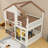 Wooden House-Shaped Bunk Bed With Window And Shelf-417380904-417380906