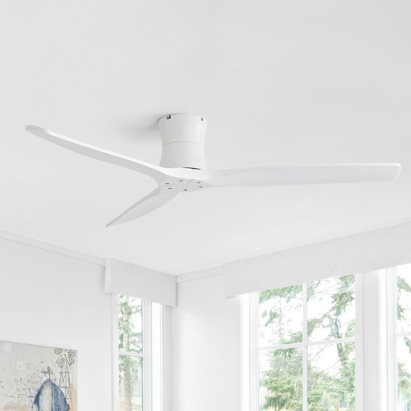 Ventilateur de plafond encastré 52 po à 3 pales en bois massif d'intérieur 52 po sans lumière, télécommande