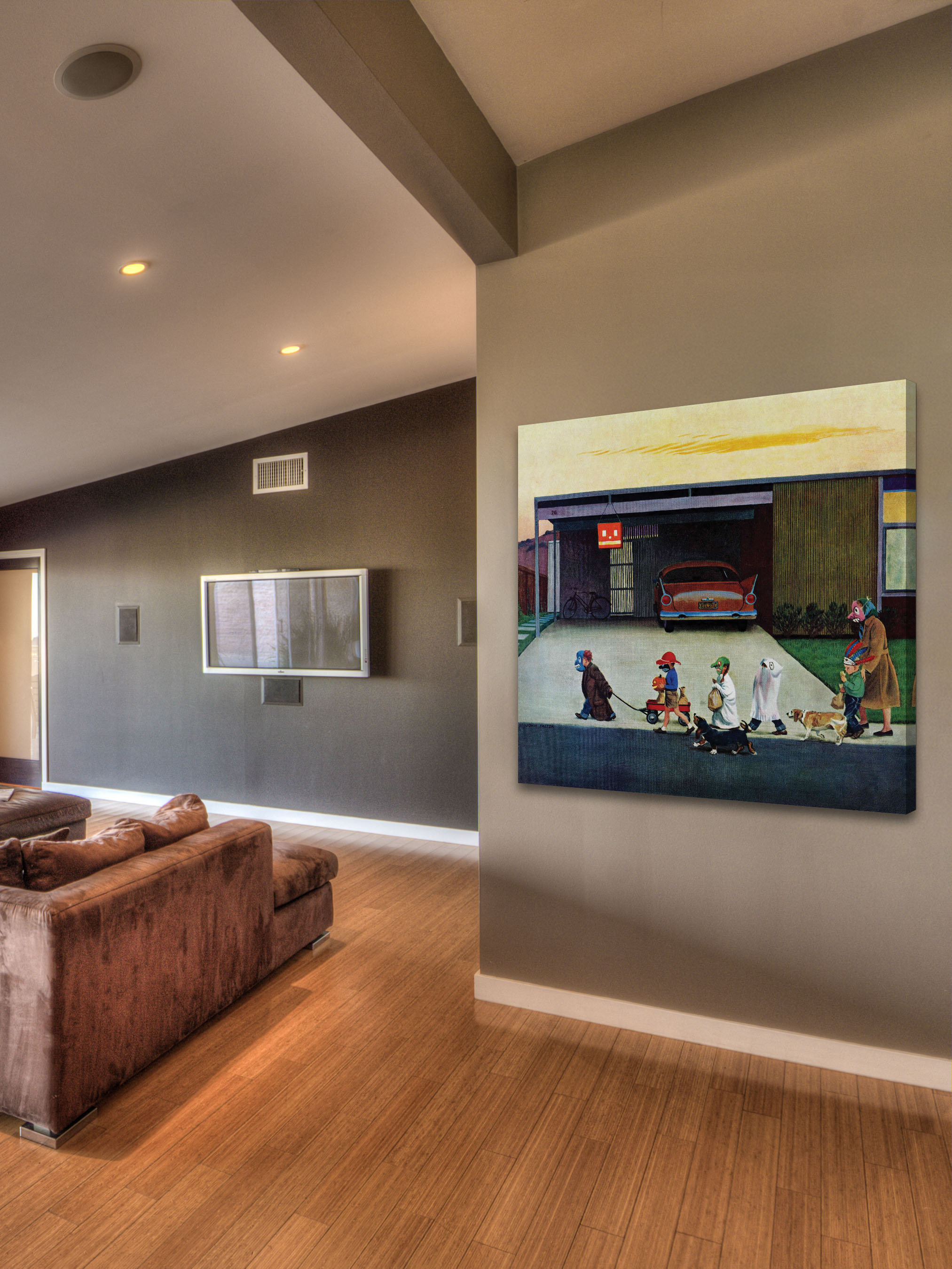 Marmont Hill " Trick Or Treating In The Burbs " by John Falter Painting