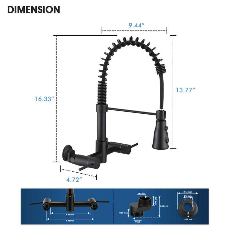 Pull Down Bridge Faucet, Noir mat