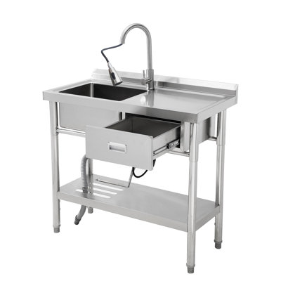 Stainless Steel Utility Sink, 39 Inch Single Bowl Free Standing Sink