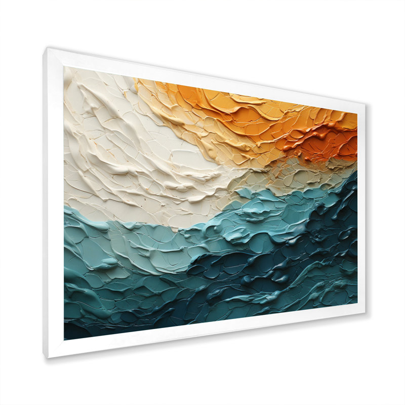 Collage bleu sarcelle orange océan Essence, H 24 po x l 32 po x P 1 po, Cadre simple blanc