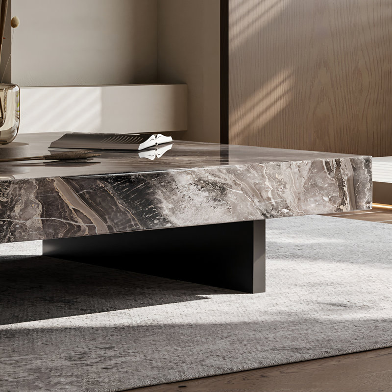 Table basse en marbre de luxe moderne avec plateau en pierre épais et pieds en métal robustes - Table basse rectangulaire de 47,24 po pour le salon