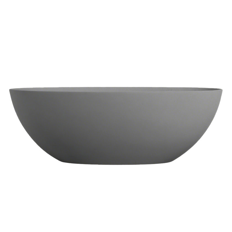 Baignoire de trempage autoportante de luxe solide gris mat 65 po, placement de corps confortable, baignoire de trop-plein efficace dans la surface, abat-jour, forme ergonomique, processus de drainage en douceur
