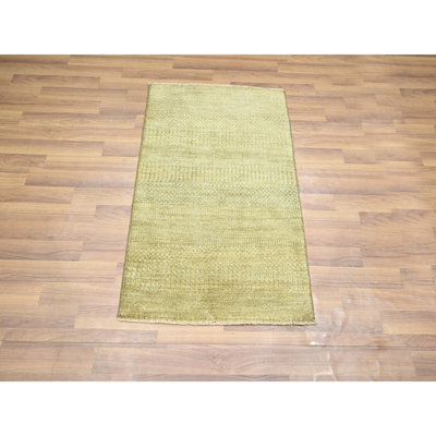 Tapis kaki brun 2 pi x 3 pi, motif d'herbe moderne noué à la main, laine avec touche de soie, ton sur ton, luxuriant et moelleux, échantillon, tapis, tapis oriental