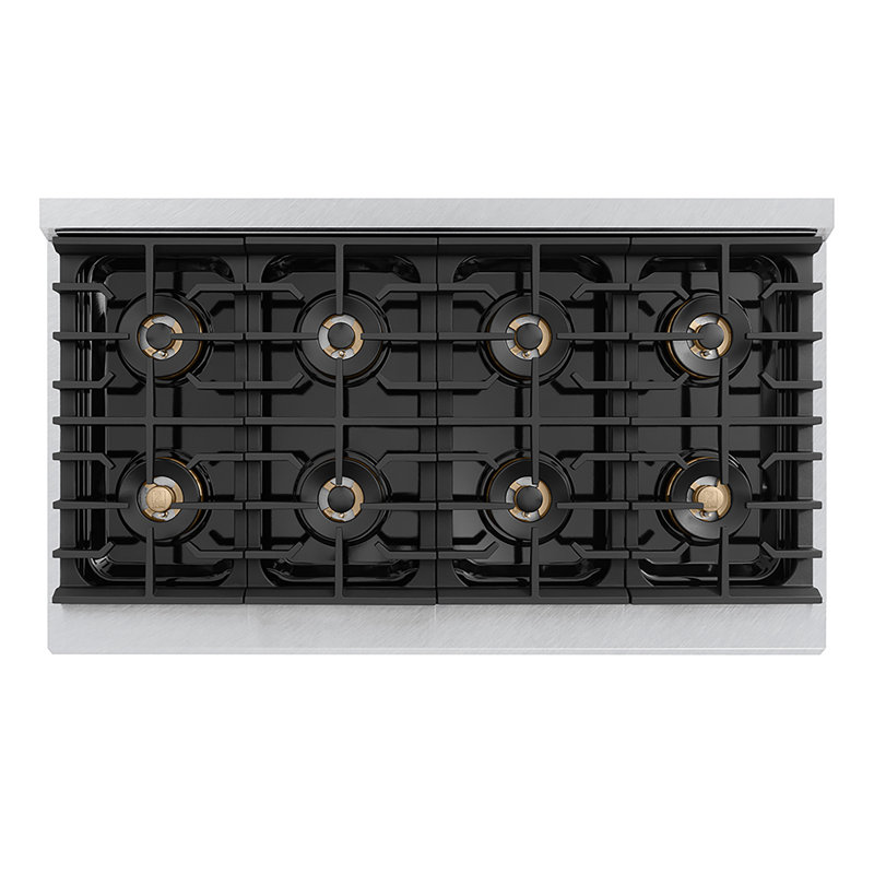 ZLINE Autograph 48 in. Satin Steel Paramount Rangetop with 8 DuoPro Burners and Bronze Accents, Matte Black