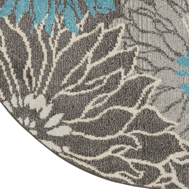 Gehl Floral Ivory/Gray/Turquoise Area Rug, Round 8'