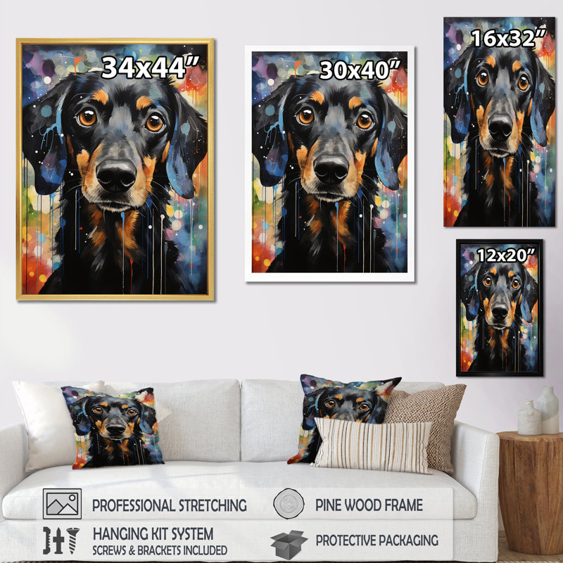 Dachshund Delight II sur impression sur toile, H 44 po x l 34 po x P 1,5 po, Cadre flottant doré