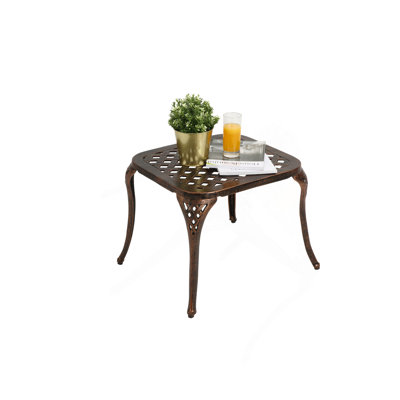 Table d'appoint en fonte d'aluminium avec plateau décoratif ajouré, table d'appoint intérieure et extérieure
