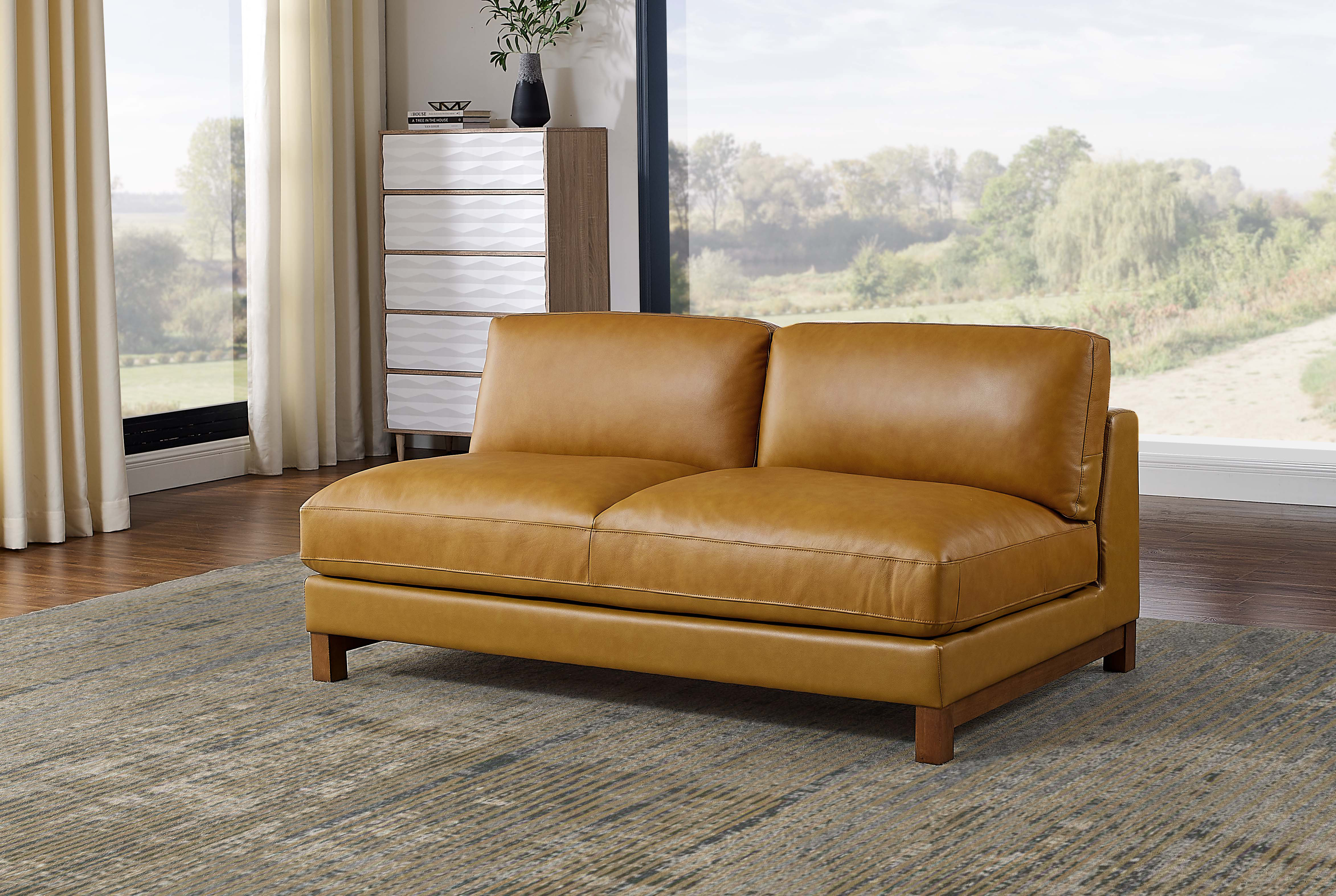 Leather deals armless sofa