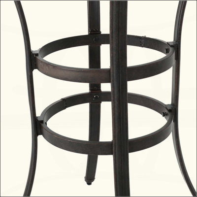 Cast Aluminium Bar Table With Lattice Design And Umbrella Holder For Elegant Outdoor Dining