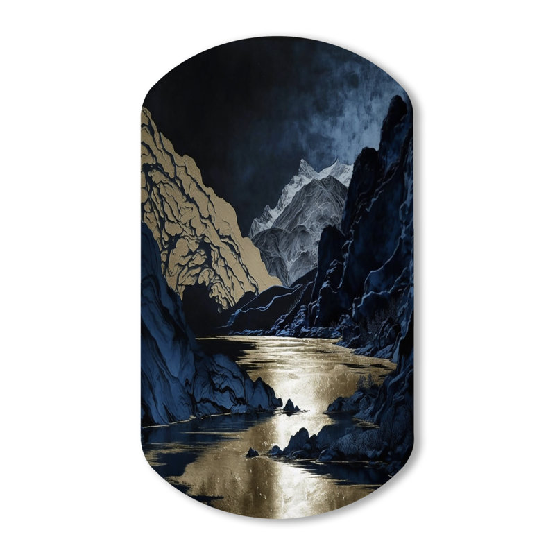 Art mural en métal asymétrique Gold River givré River and Mountain III - Forest River, H 38 po x l 18 po x P 1 po