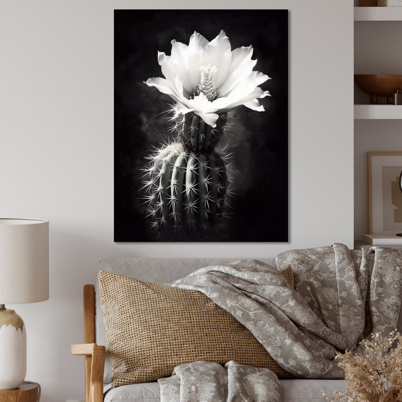 Cactus noir, noir, collage minimal - art mural floral en métal, salon, H 44 po x l 34 po