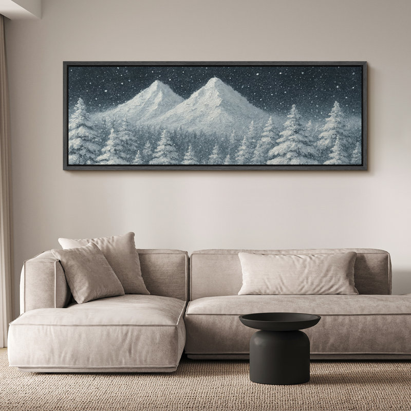 "Snowy Mountain Pine Forest Landscape", très grandes photos, impression sur toile encadrée, H 20 po x l 60 po, Noir