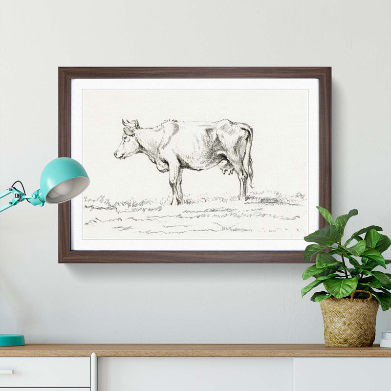 A Standing Cow by Jean Bernard - Single Picture Frame Print, Walnut Framed, 33cm H x 45cm W x 2cm D
