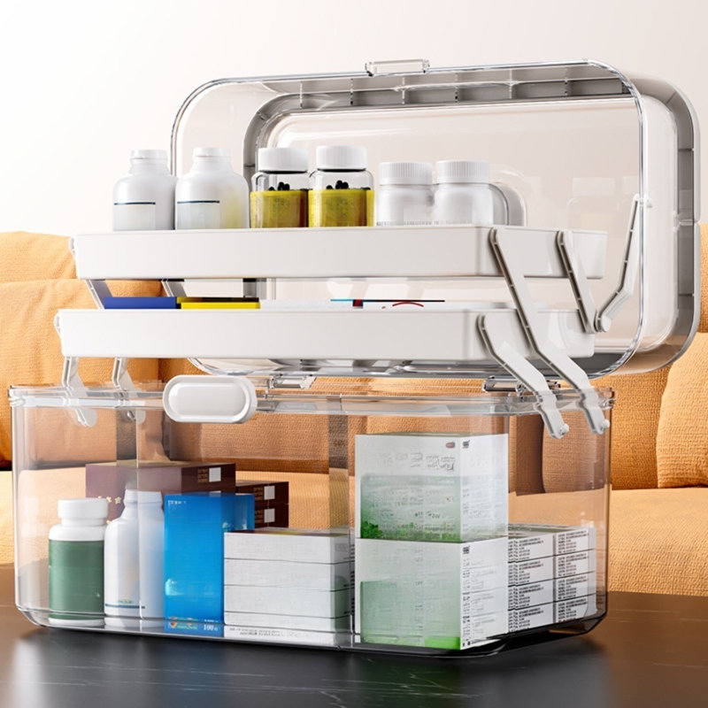 Medicine Storage Box For Home Travel 3-Layer Foldable With Safety Lock