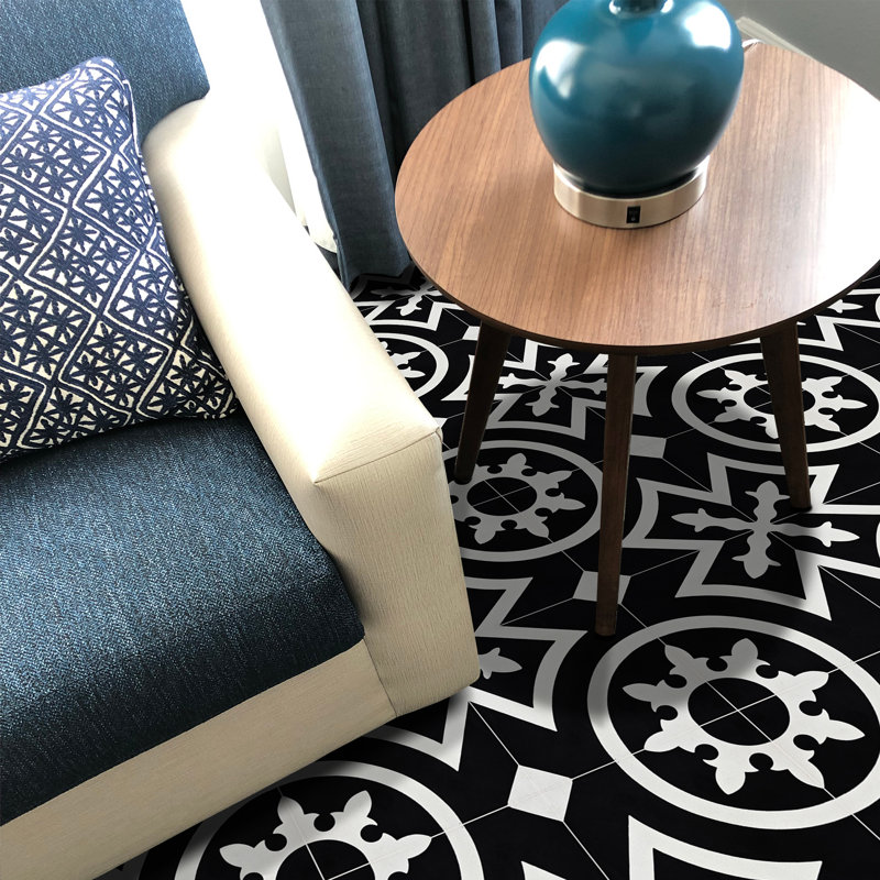 Ozod 8" x 8" Cement Patterned Wall & Floor Tile, Black/White