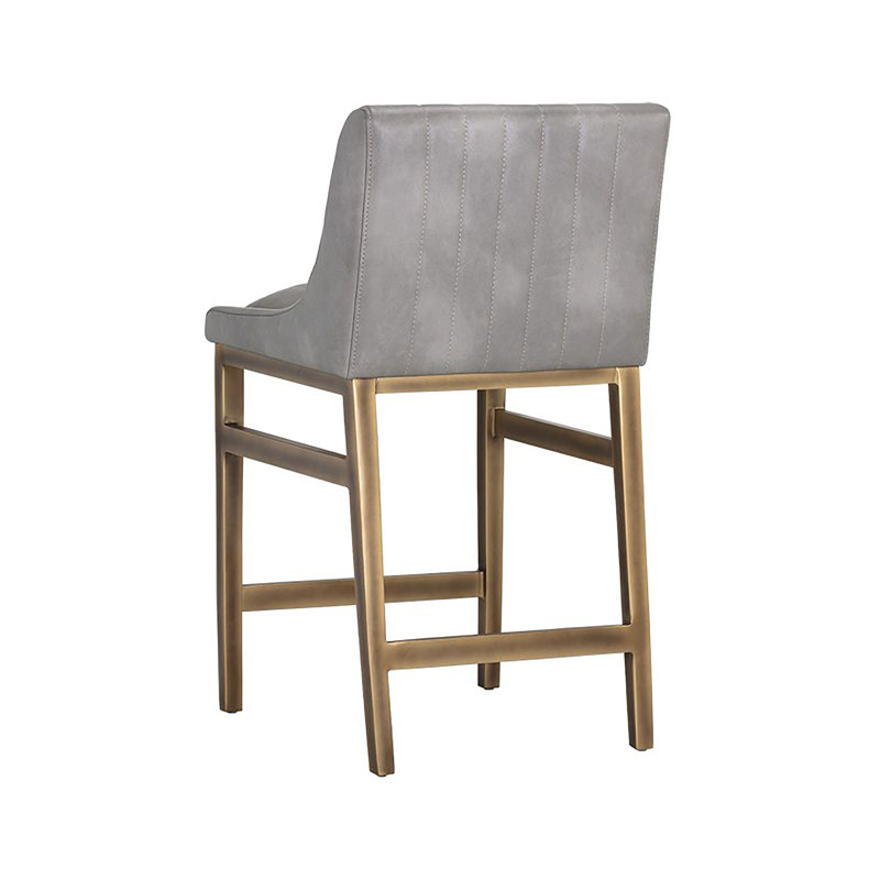 Halden Upholstered Stool with Metal Frame, Counter Stool (26" Seat Height), Gray Seat/ Antique Brown Frame