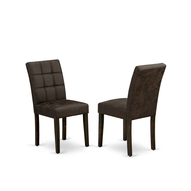 Amelius Parsons Dining Chairs - Black Textured Polyester Fabric Upholstered Seat and Button Tufted Chair Back – Distressed Jacobean Finish, SET OF 2