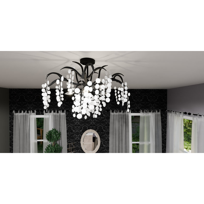 Keasha 6-Leaf Semi-Flush Mount, Matte Black