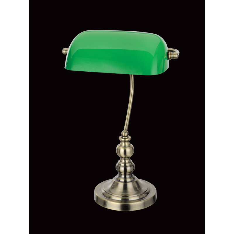 Tasia Metal Bankers Lamp, Green/Antique Brass