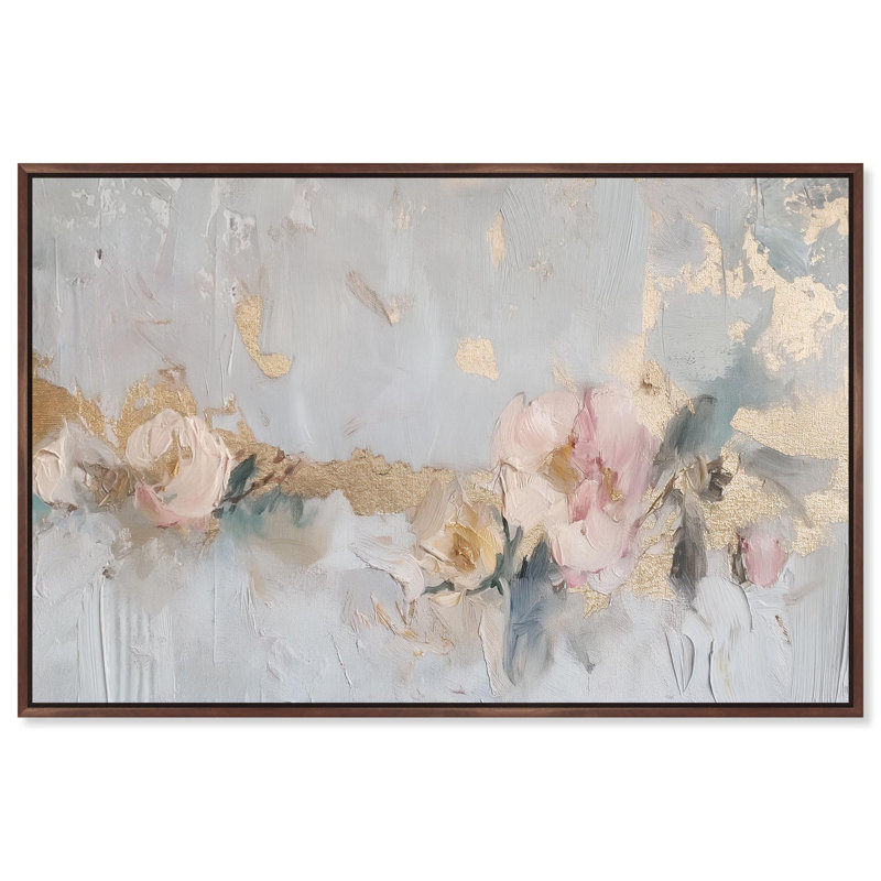 Oliver Gal Velvet Alloy III Floral Abstract - Liquid Framed Canvas Art, Cream, 37" H x 55" W