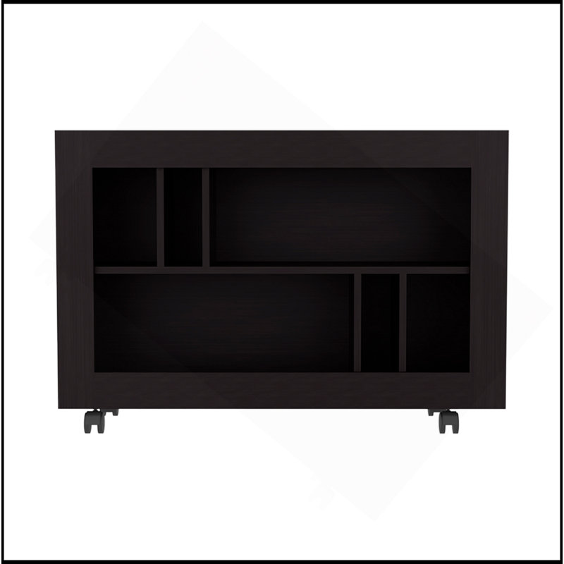 Console console, 5 tablettes, 4 roulettes, Noir