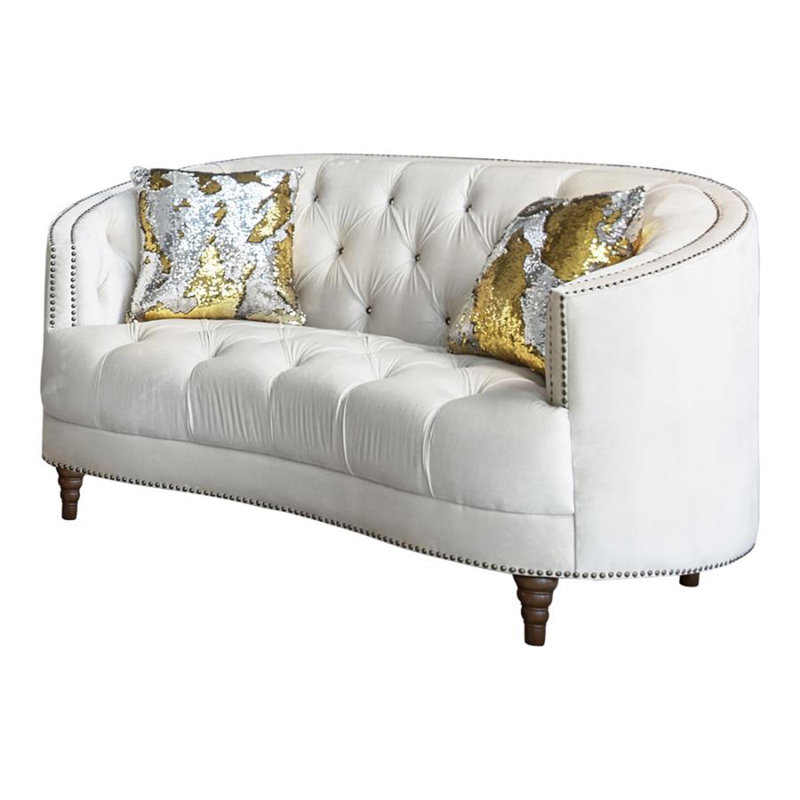 Causeuse Burntwood, Velours blanc cassé, Brun