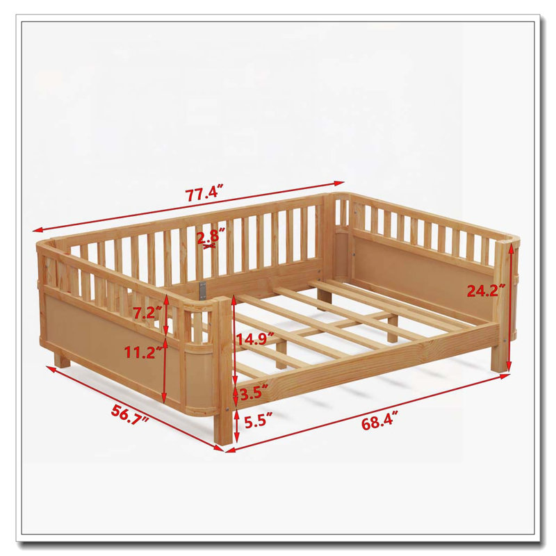 Base de lit en bois, Naturel, Lit double