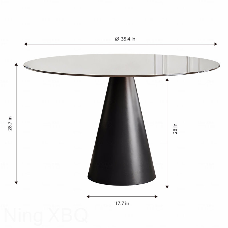 35-Inch Round Glass Dining Table Tempered Glass Tabletop Carbon Steel Legs