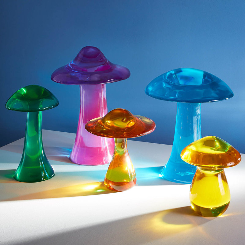 Acrylic Mushroom Sculpture, 16" H x 9.25" W x 9.25" D, Green