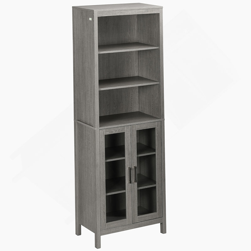Armoire de rangement pour salle de bain avec tablette à 3 niveaux et porte vitrée
